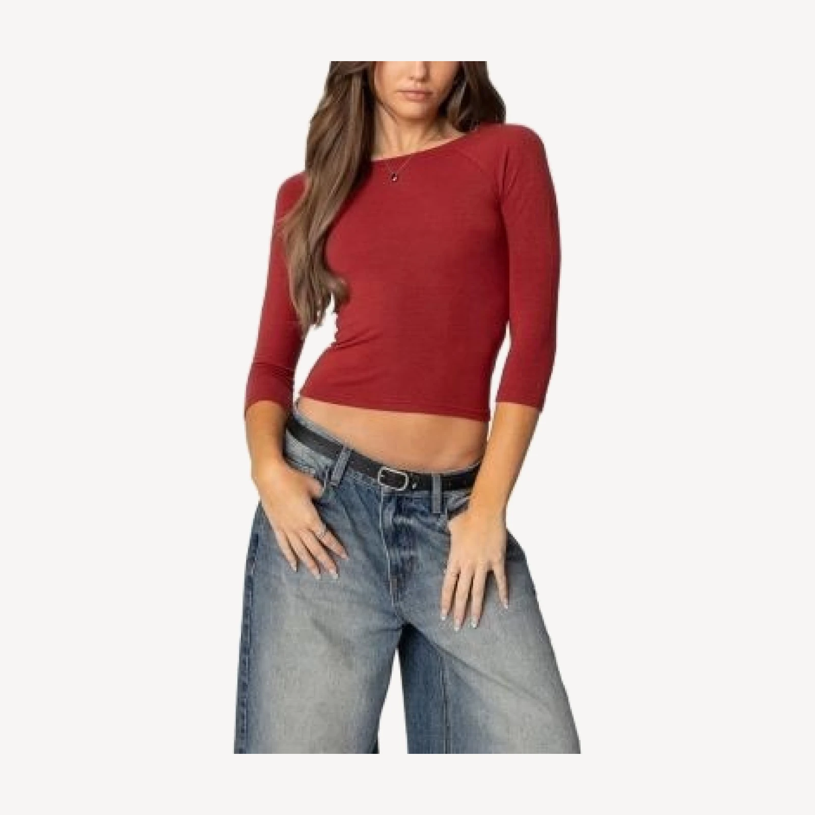 Edikted Mary Quarter Sleeve Wide Neck Top