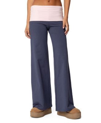 Edikted Wide Leg Contrast Fold Over Pants