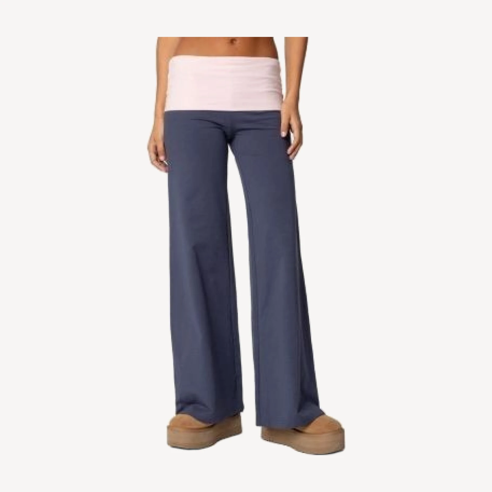 Edikted Wide Leg Contrast Fold Over Pants