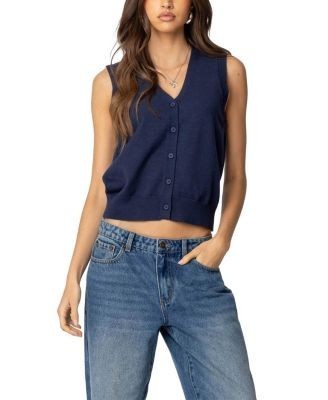 Edikted Cam Button Up Knit Vest Top