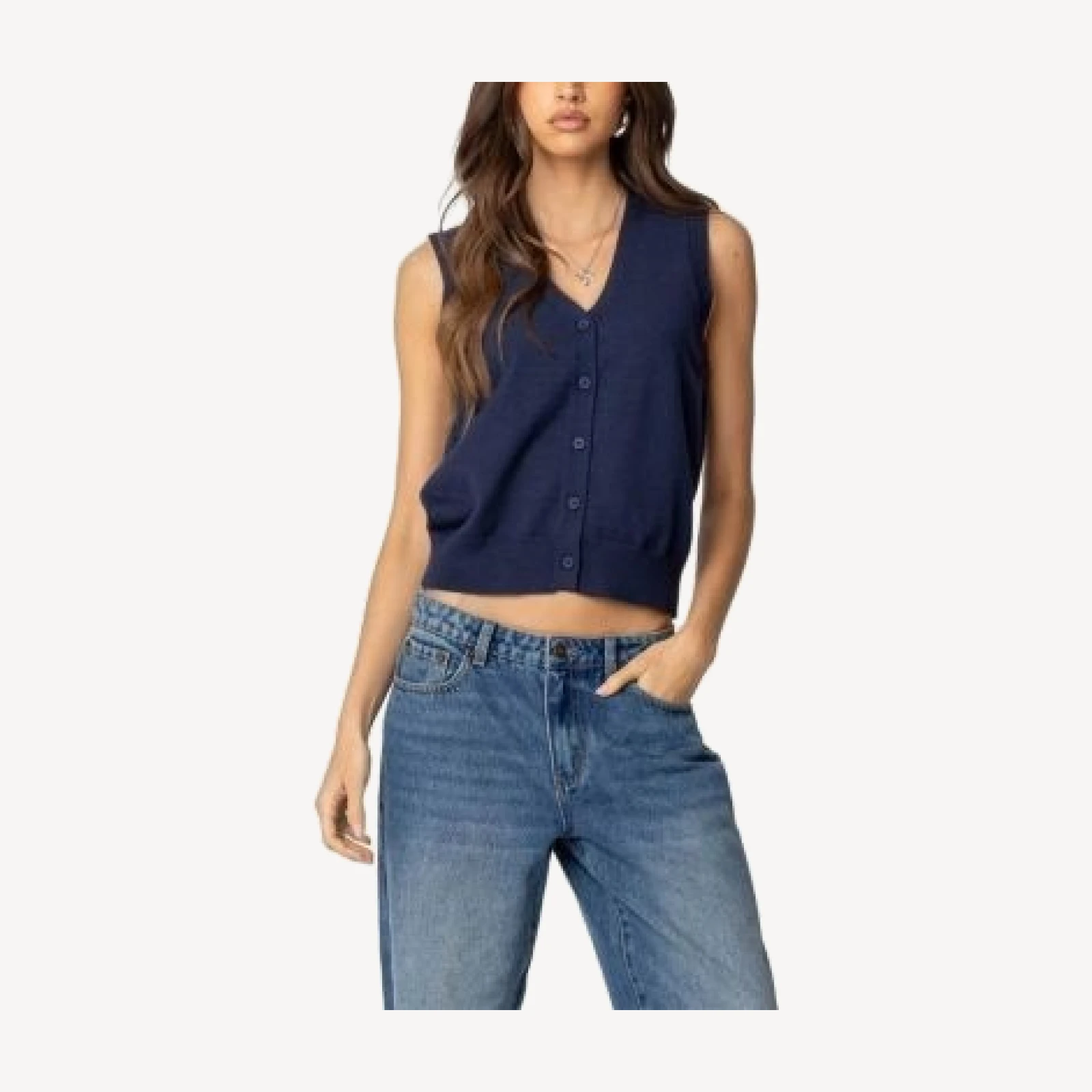 Edikted Cam Button Up Knit Vest Top