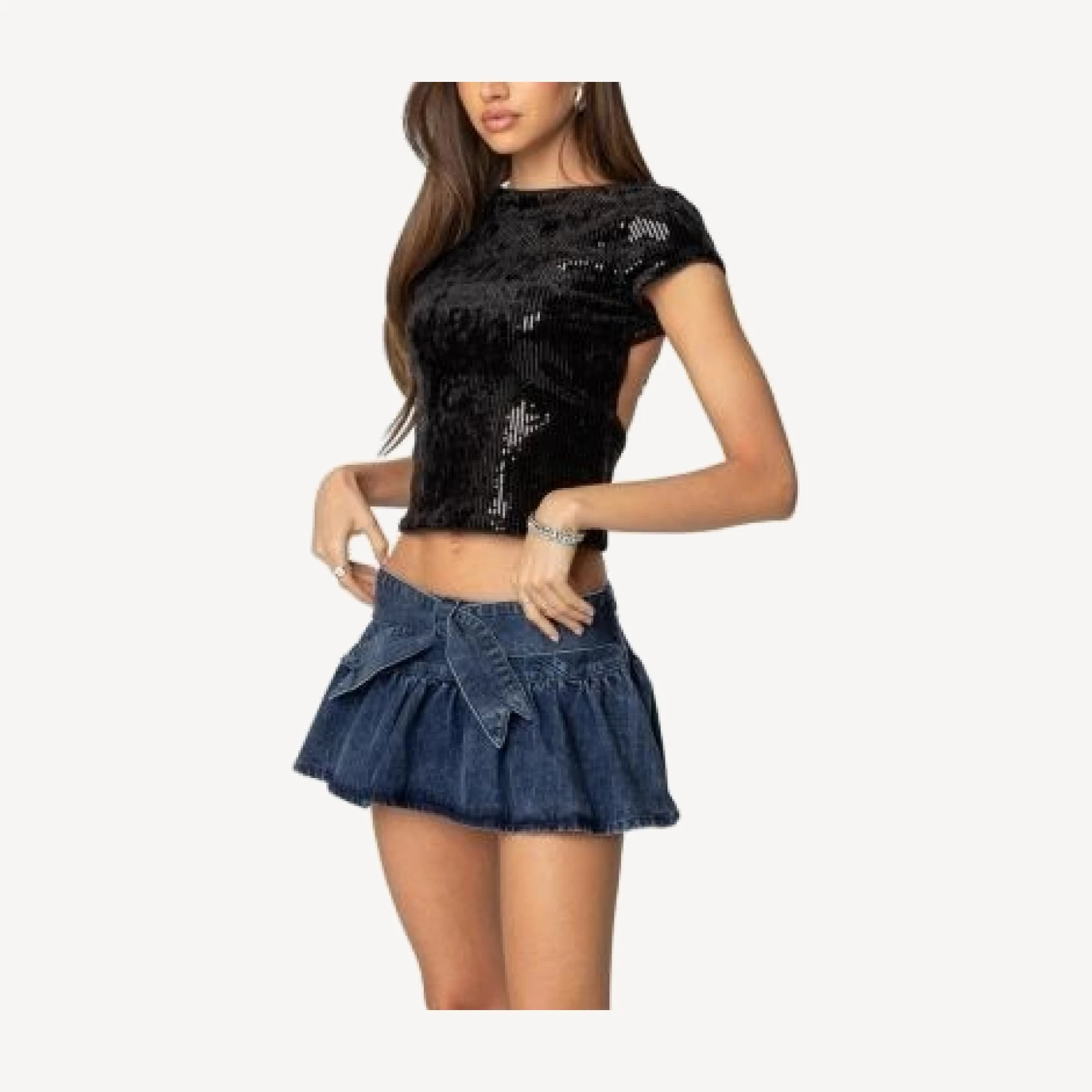 Edikted Sequin Boat Neck Open Back Top
