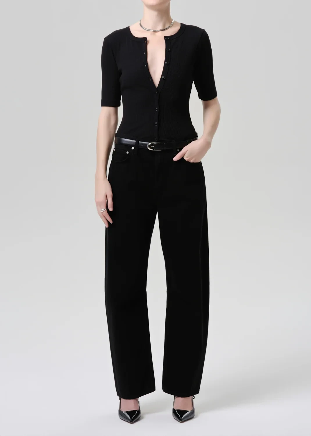 Miro Long Relaxed Jean in Solid Black
