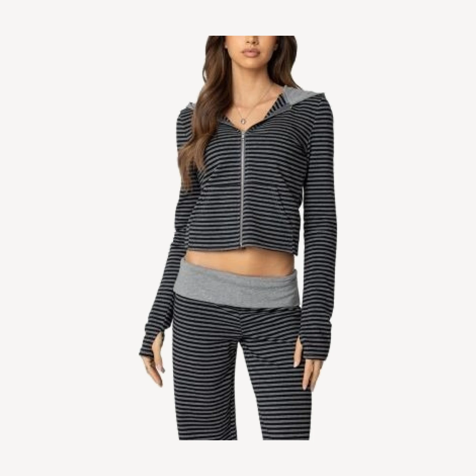 Edikted Meggy Striped Zip Up Hoodie
