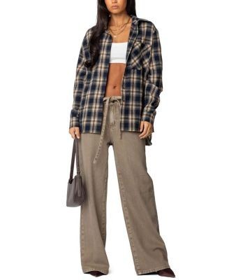 Edikted Plaid Flannel Button Up Shirt