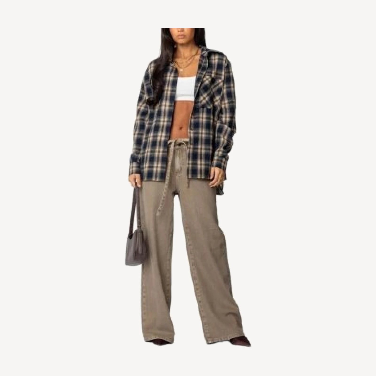 Edikted Plaid Flannel Button Up Shirt