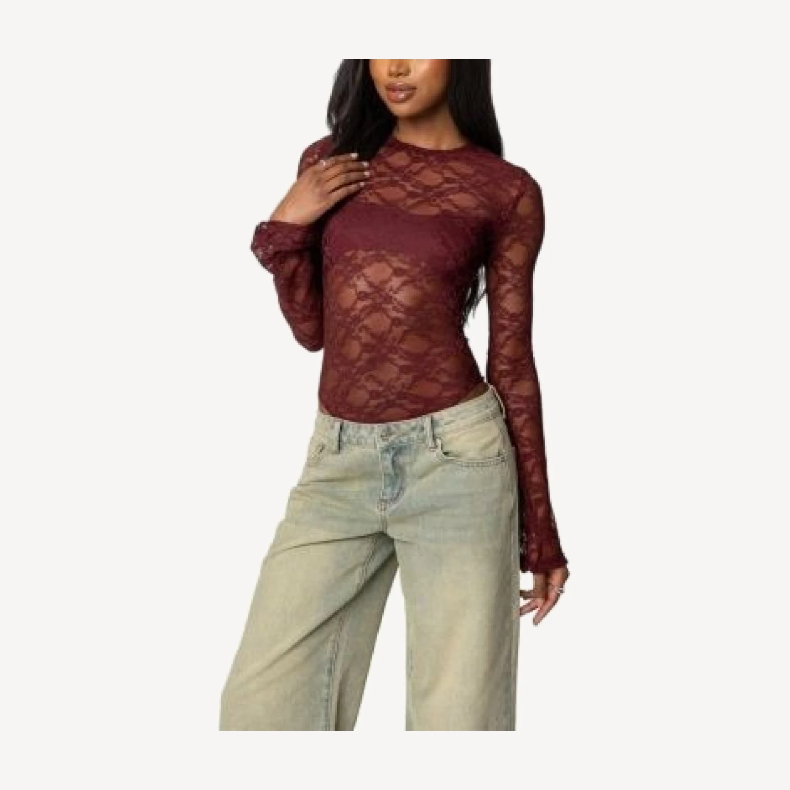 Edikted Colette Sheer Lace Bodysuit