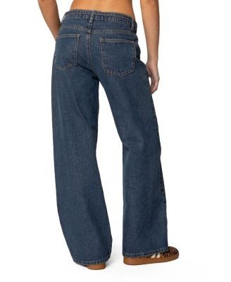 Edikted Funky Stitch Dark Blue Washed Low Rise Jeans