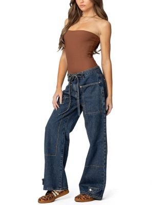Edikted Funky Stitch Dark Blue Washed Low Rise Jeans