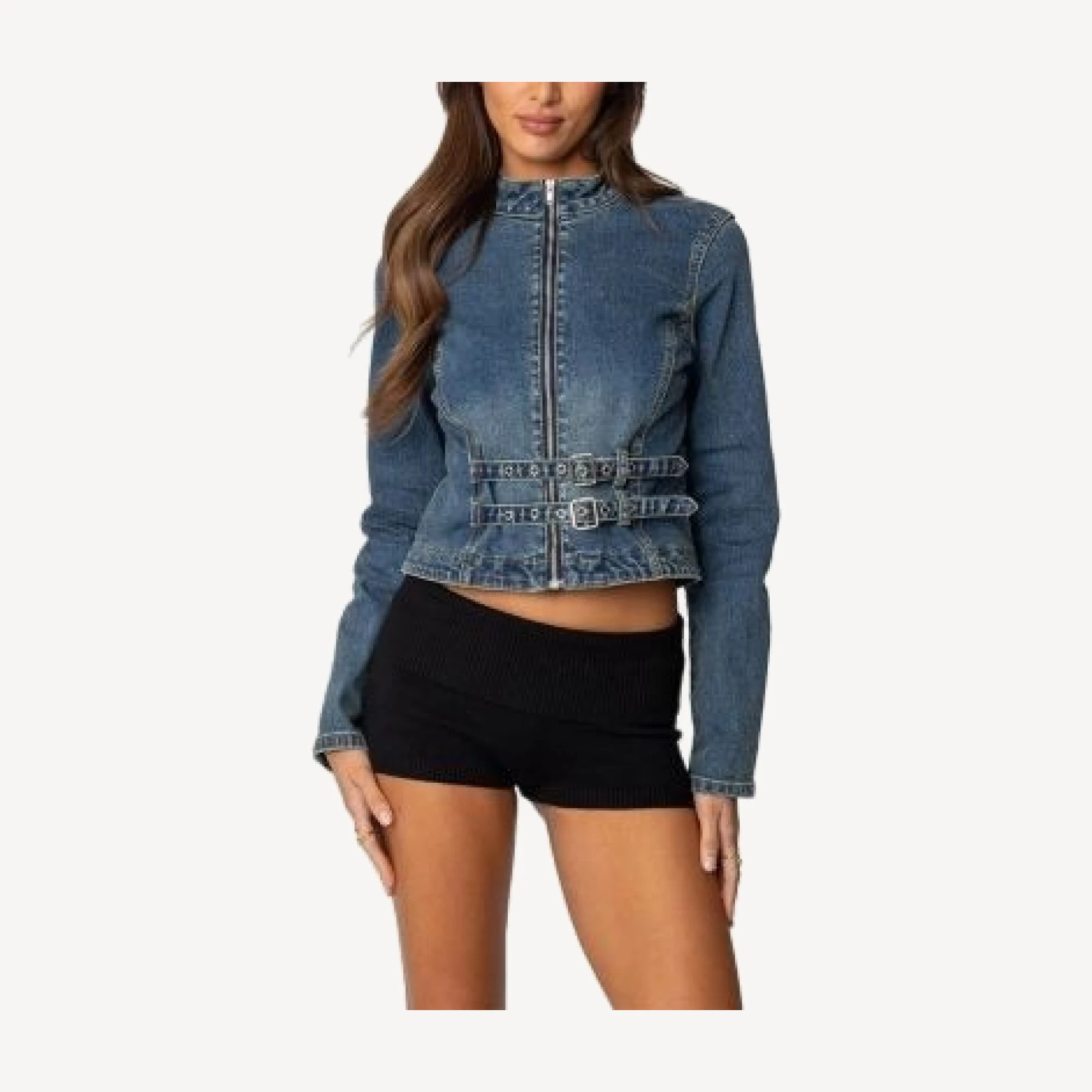 Edikted Double Buckle Denim Jacket