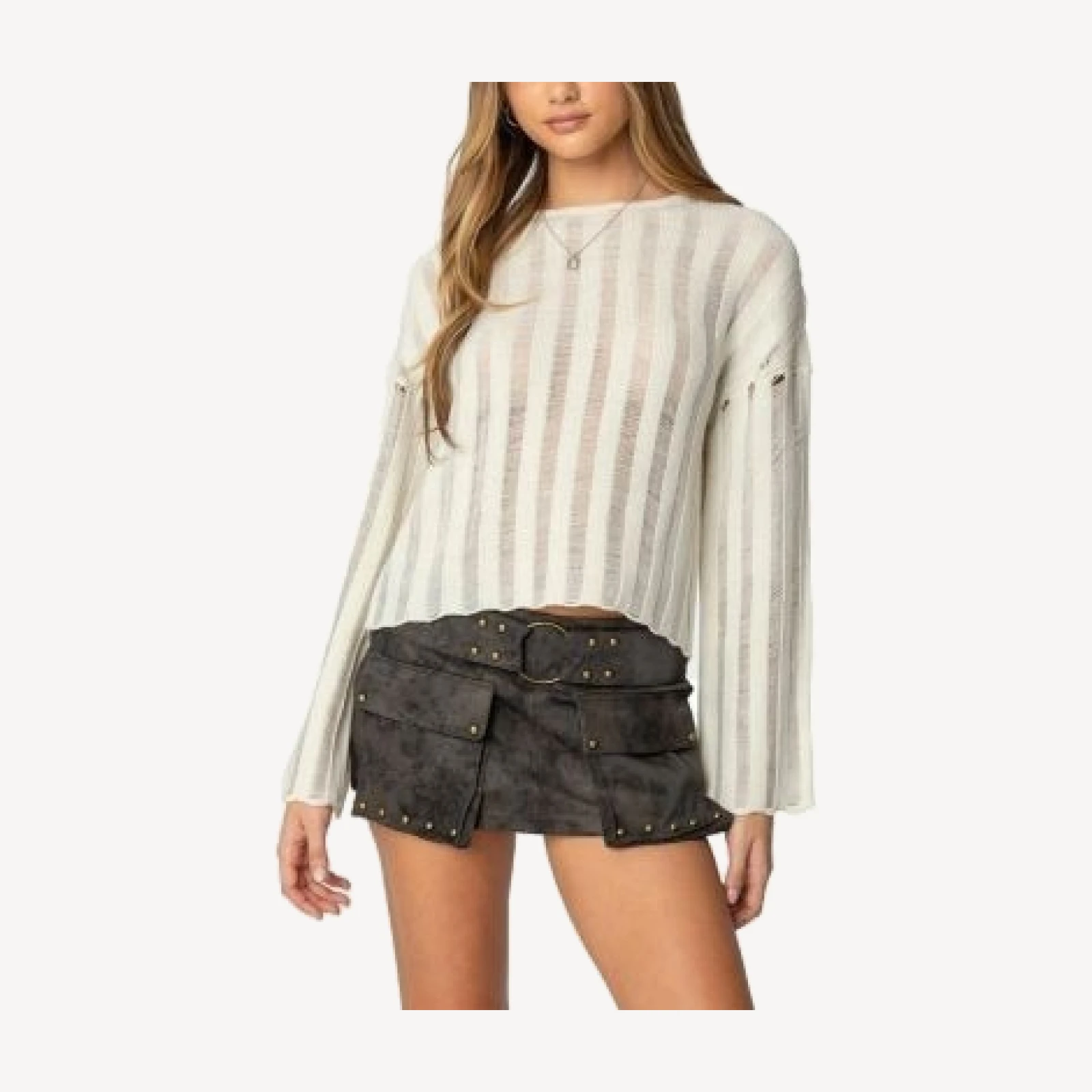 Edikted Stripey Shredded Sweater