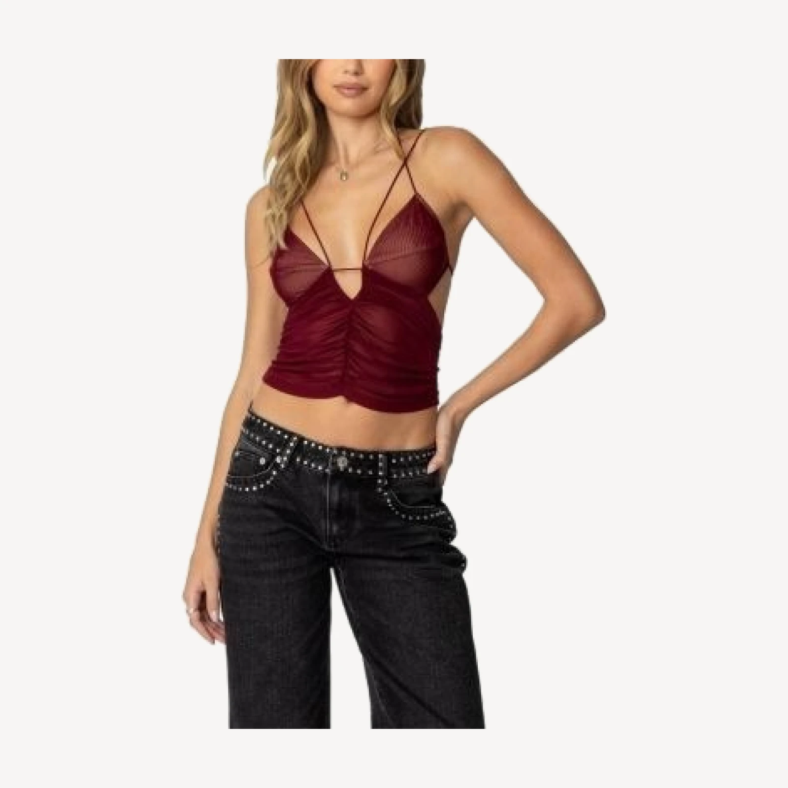 Edikted Strappy Ruched Mesh Top