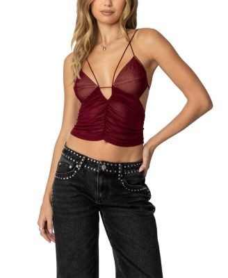 Edikted Strappy Ruched Mesh Top
