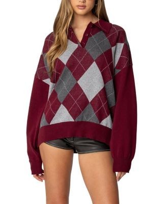 Edikted Argyle Oversized Polo Sweater