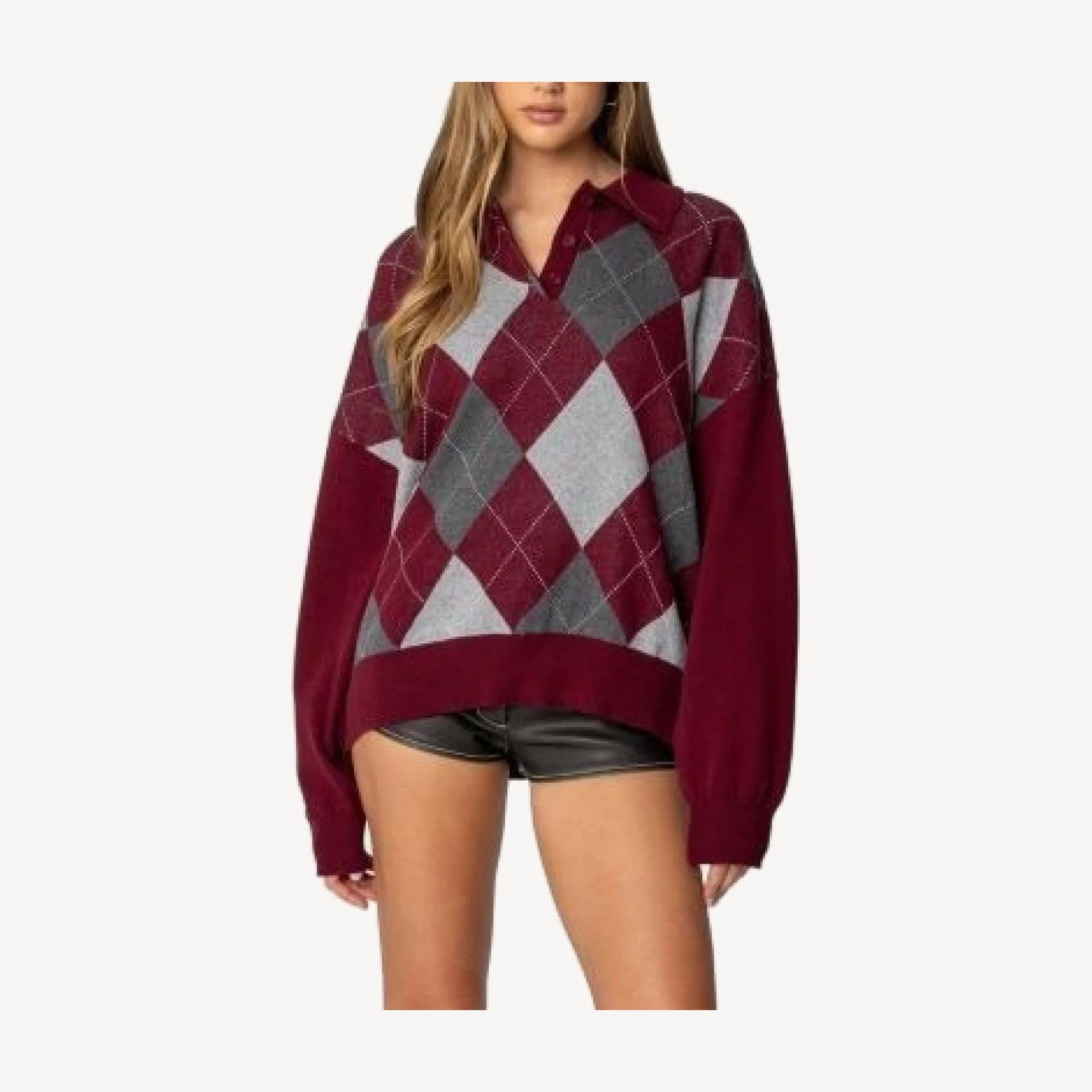 Edikted Argyle Oversized Polo Sweater