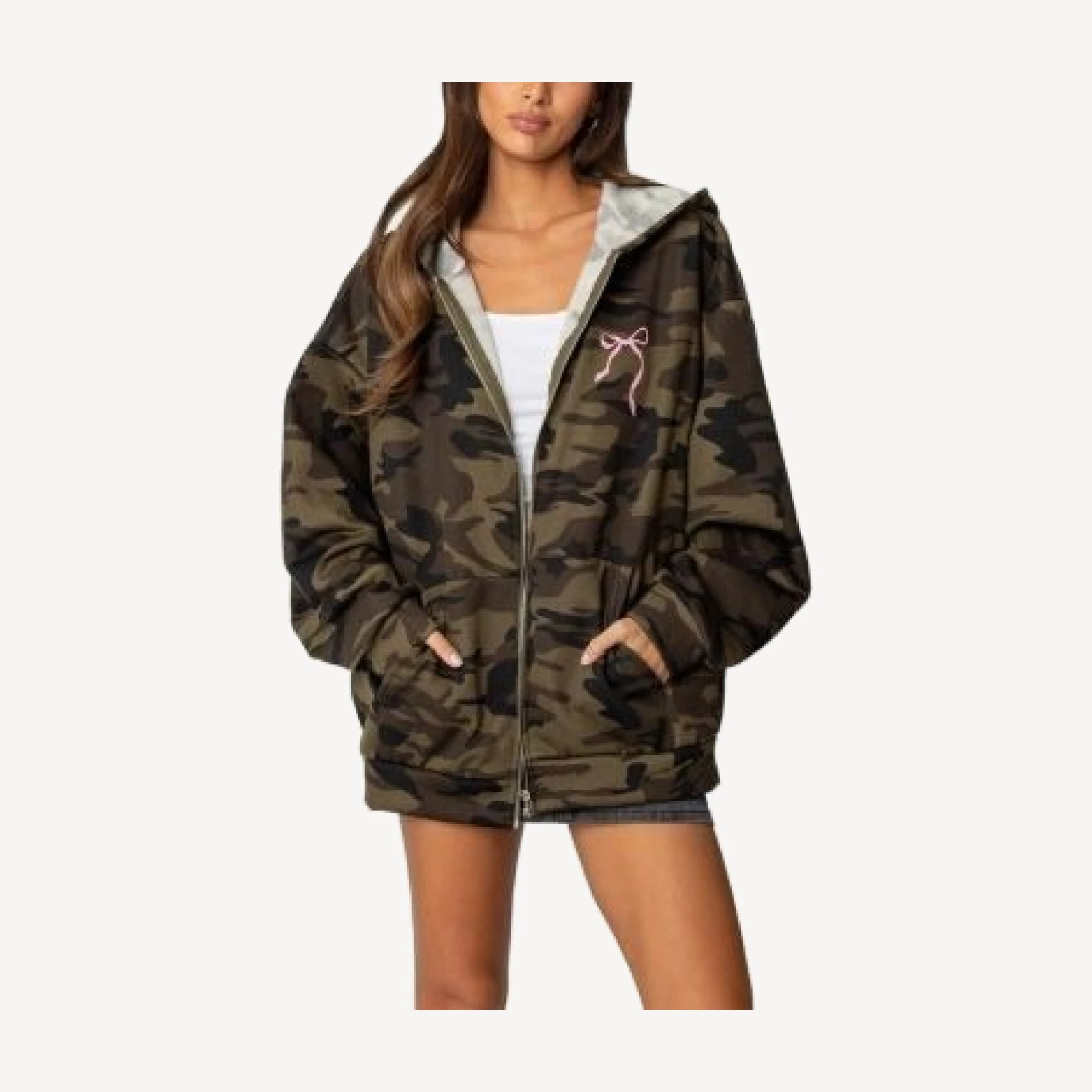 Edikted Camo Oversized Bow Detail Hoodie