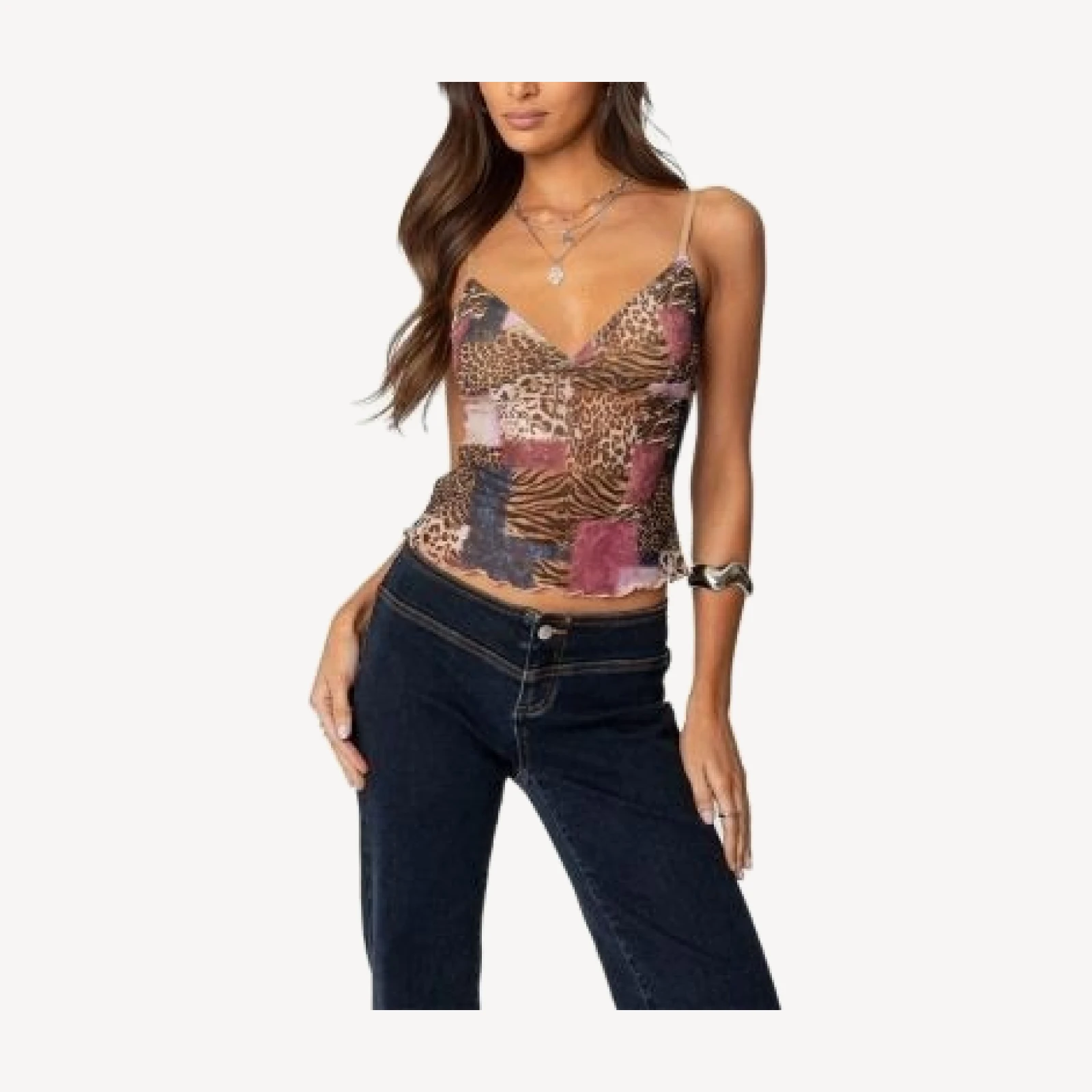 Edikted Mixed Animal Print Mesh Tank Top