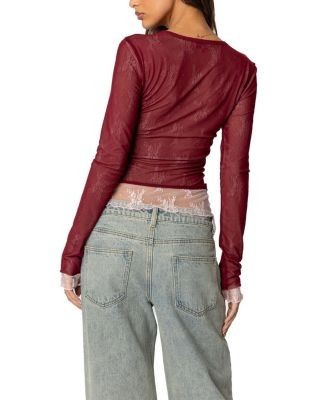 Edikted Lacey Sheer Mesh Crew Neck Top