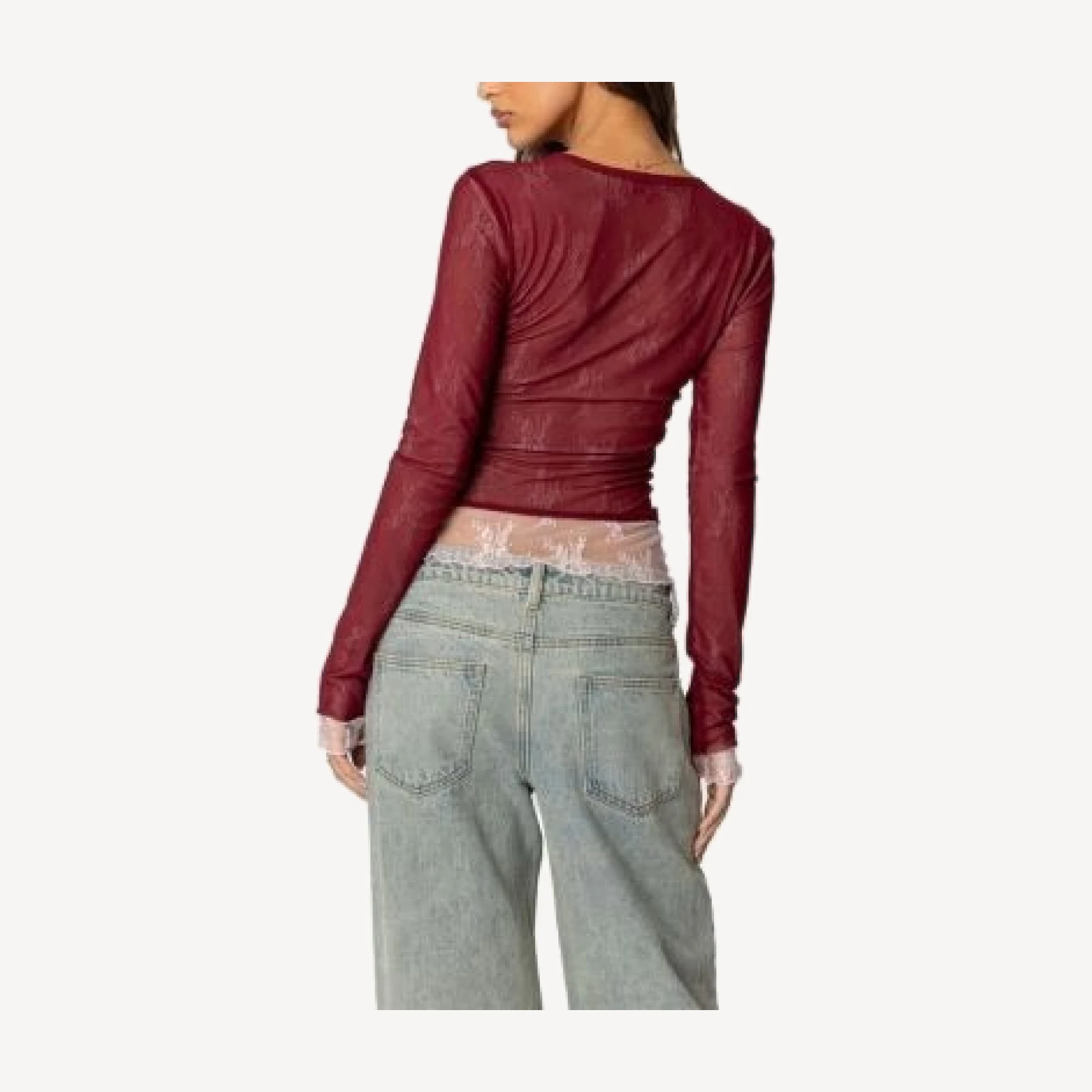 Edikted Lacey Sheer Mesh Crew Neck Top