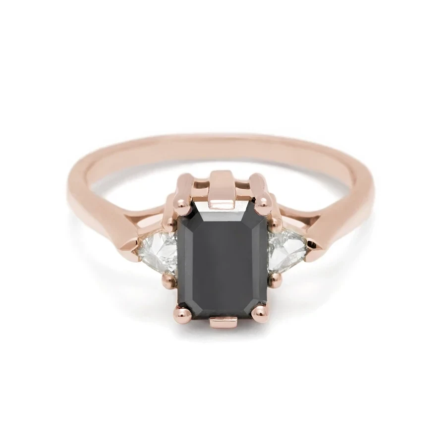 Bea Three Stone Ring - Rose Gold & Black Diamond (7x5mm)