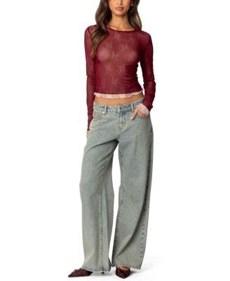 Edikted Lacey Sheer Mesh Crew Neck Top