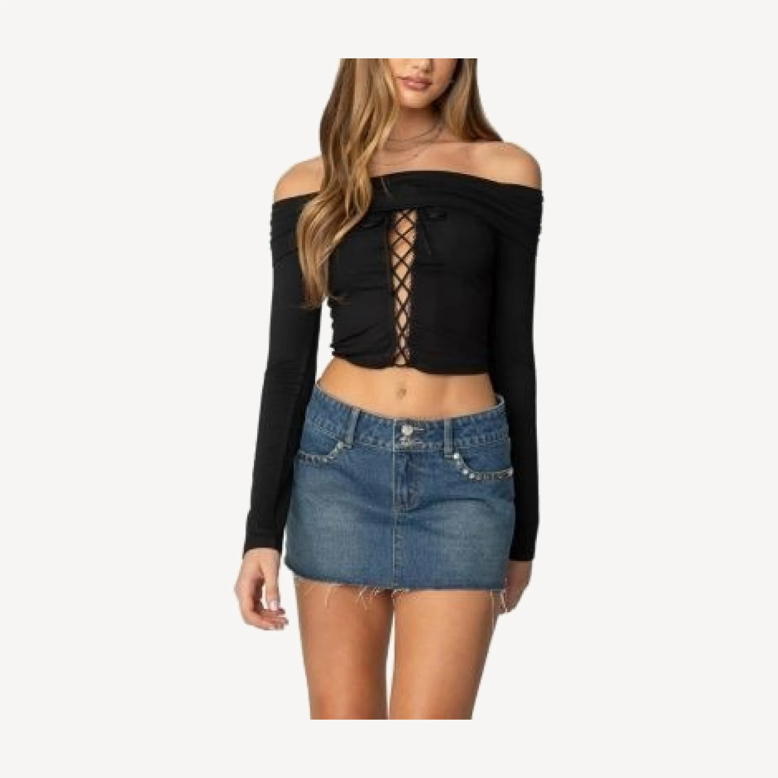 Edikted Lace Up Fold Over Top