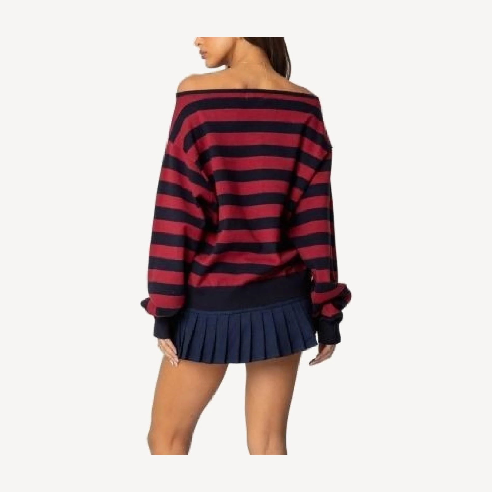 Edikted Sterling Striped Off Shoulder Sweater
