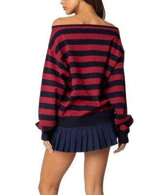 Edikted Sterling Striped Off Shoulder Sweater