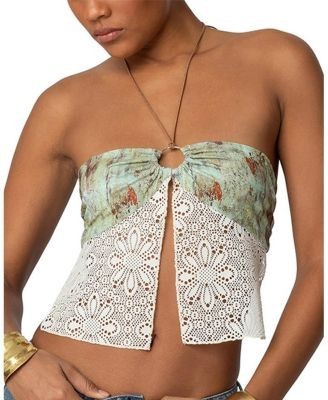 Edikted Kloe Backless Crochet Split Front Top
