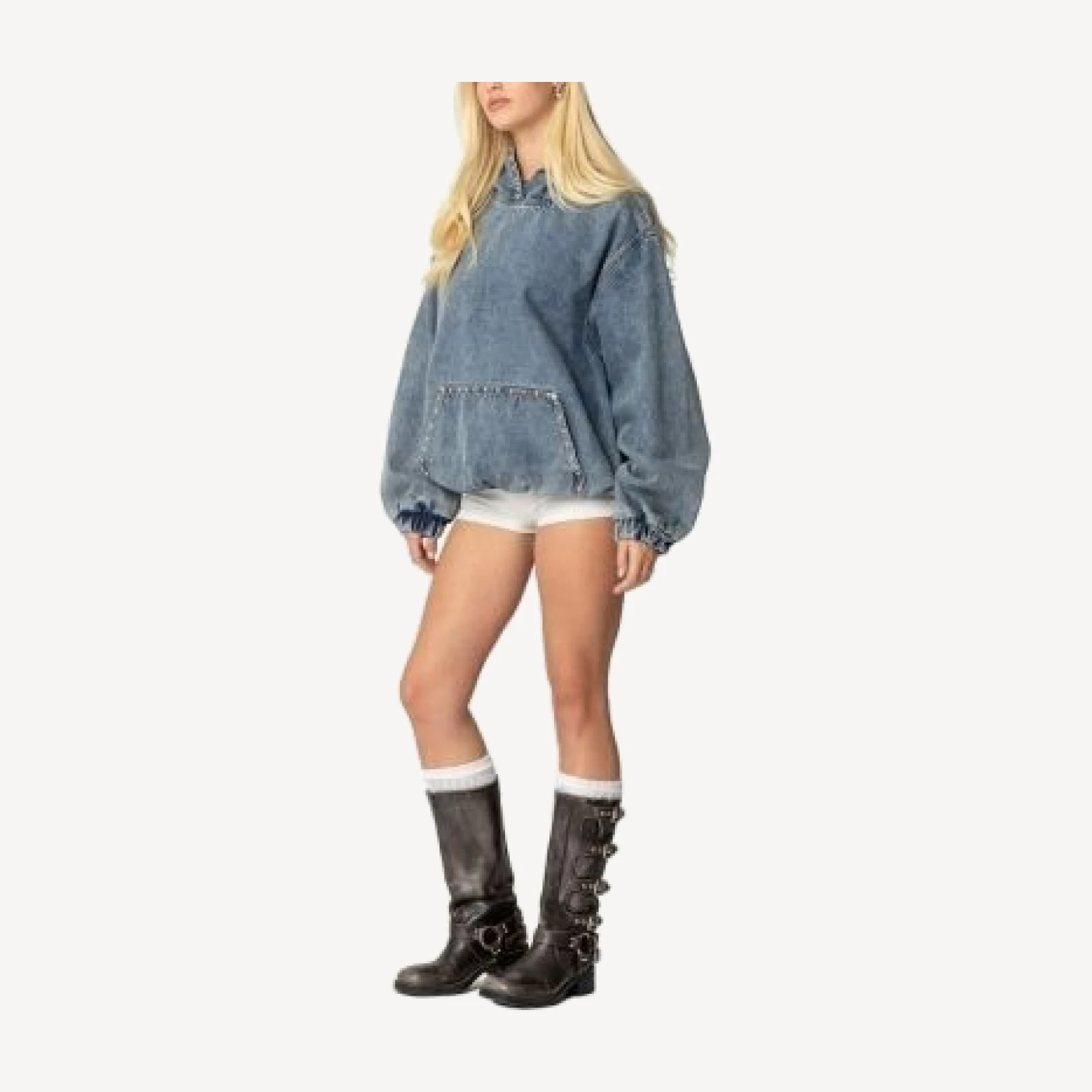 Edikted Marney Oversized Studded Denim Hoodie
