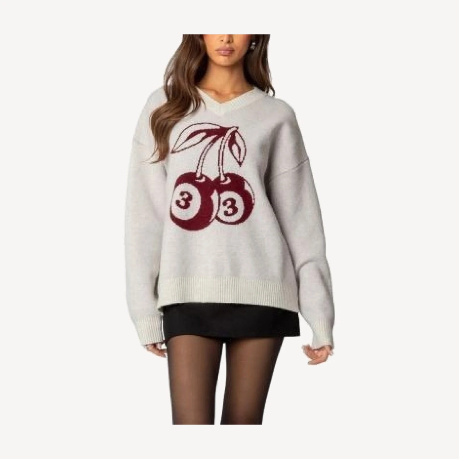 Edikted Cherry 3 Oversized V Neck Sweater