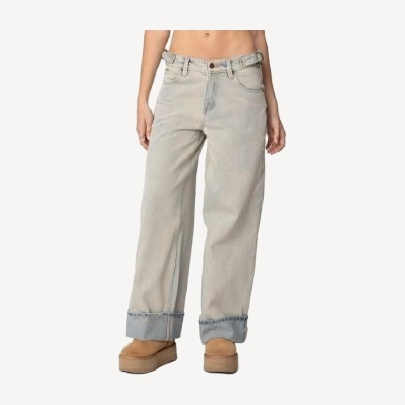 Edikted Double Belt Washed Low Rise Jeans in Blue