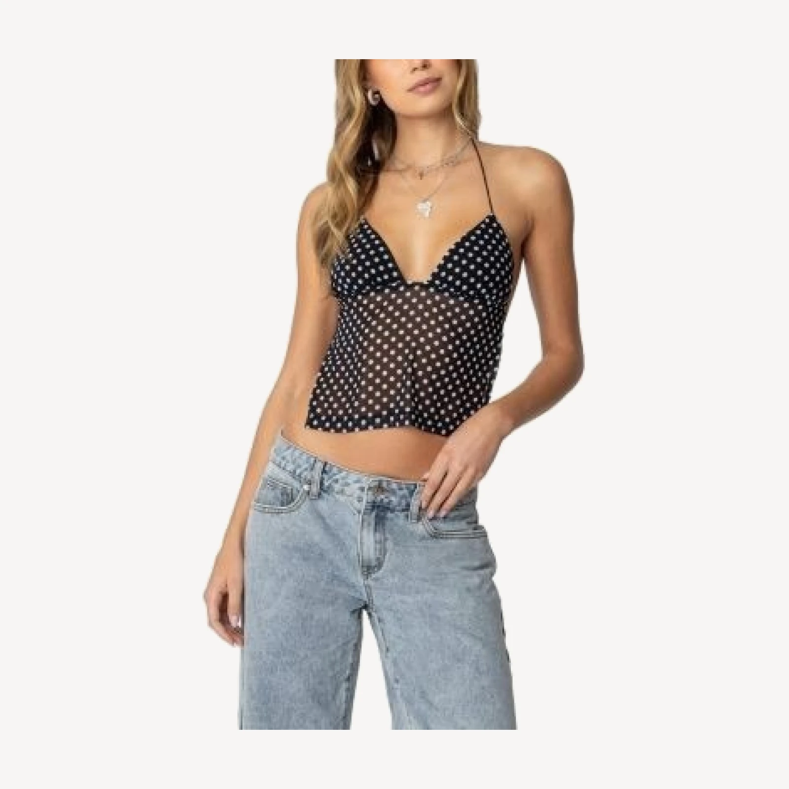Edikted Polka Dot Backless Chiffon Top