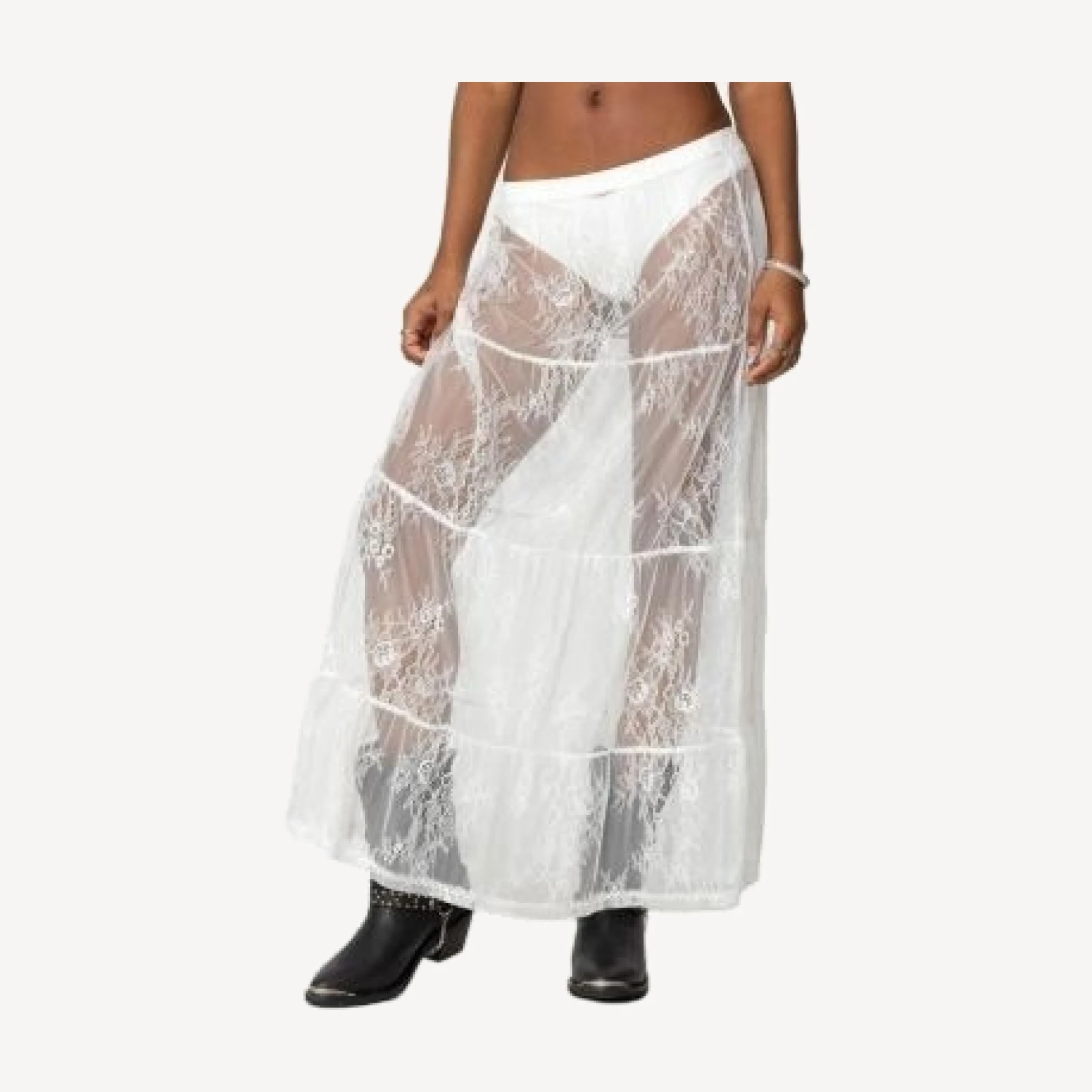Edikted Tiered Sheer Lace Maxi Skirt
