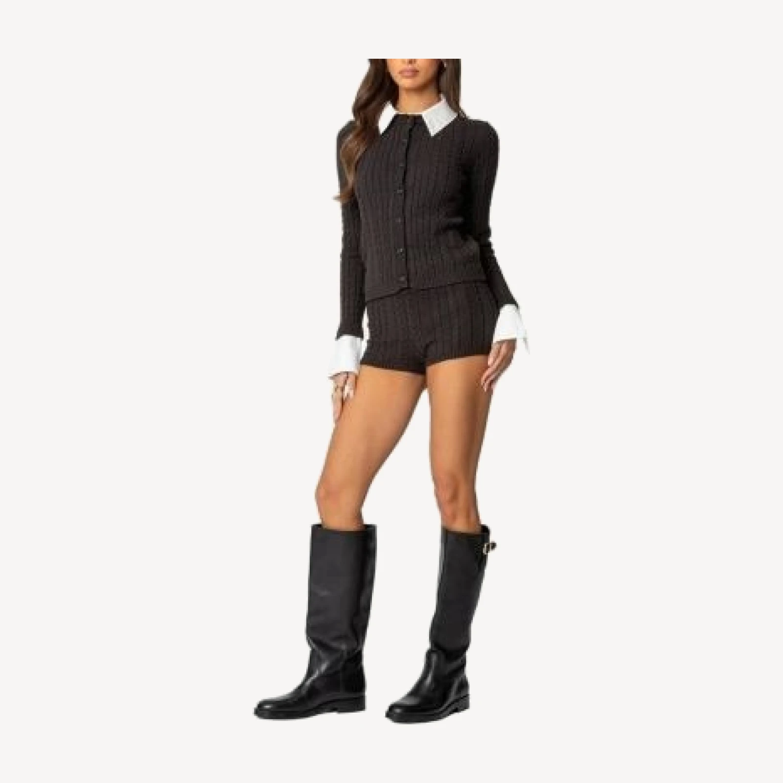 Edikted Avey Cable Knit Shorts