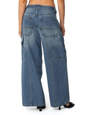 Edikted Tal Baggy Low Rise Carpenter Jeans in Blue Wash