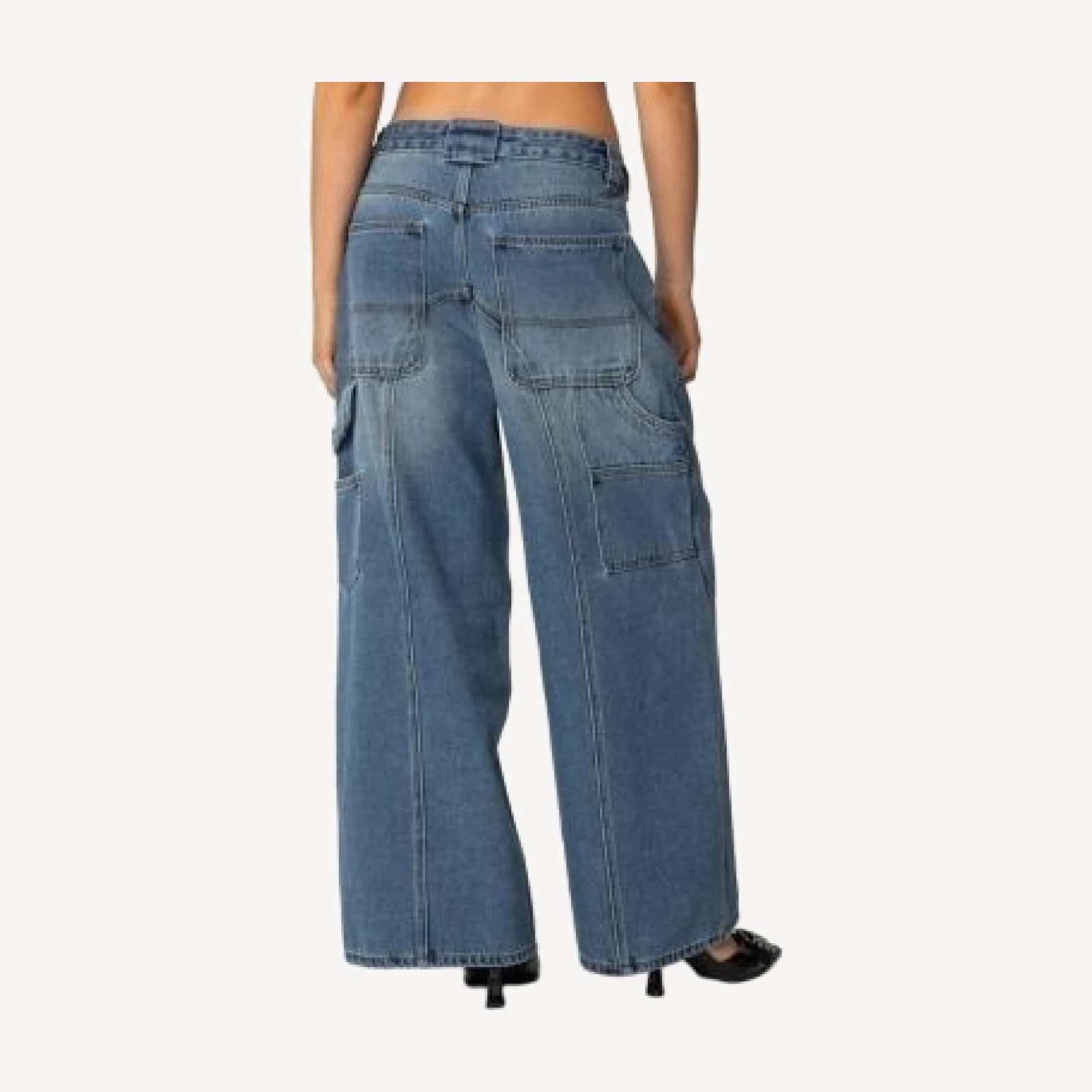 Edikted Tal Baggy Low Rise Carpenter Jeans in Blue Wash