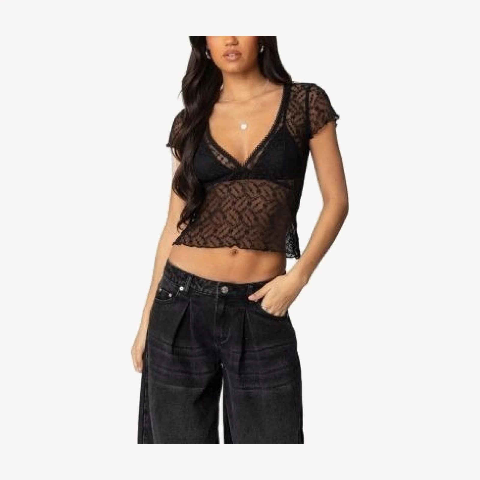 Edikted Julie Sheer Lace Top