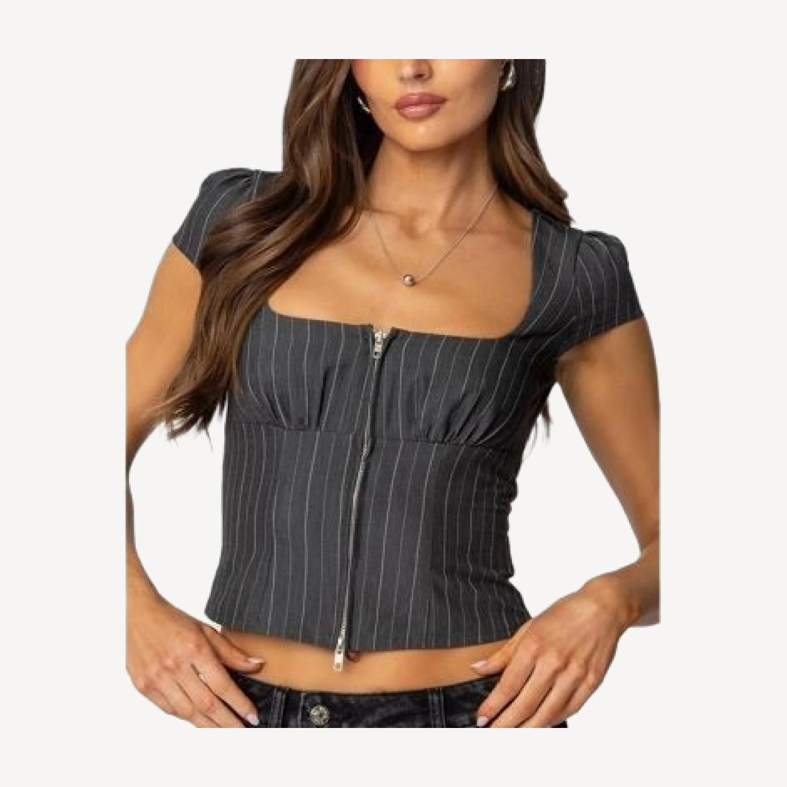 Edikted Keni Pinstripe Zip Up Top