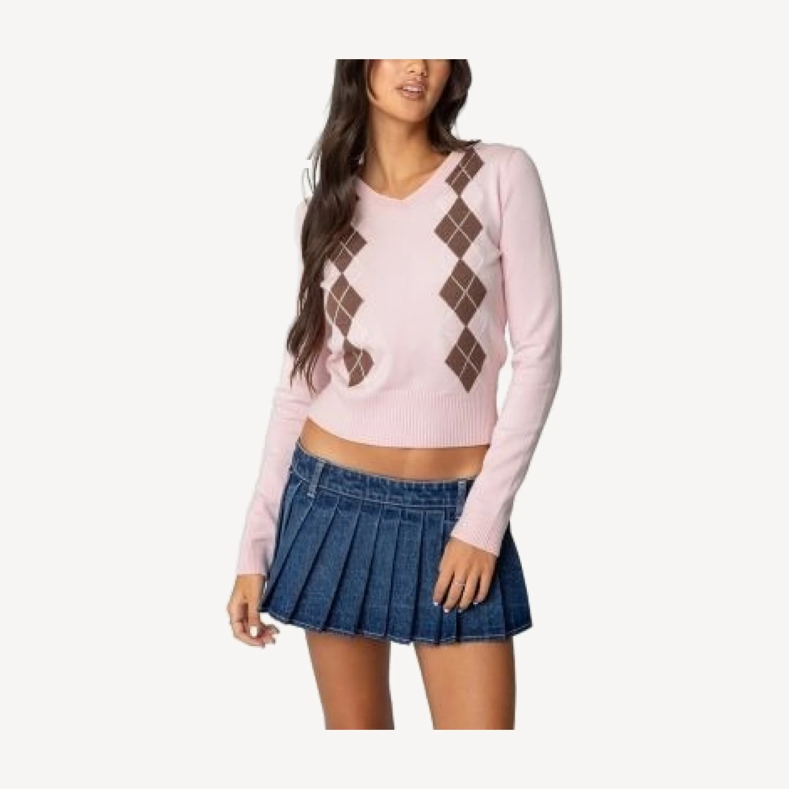 Edikted Argyle V-Neck Knit Sweater