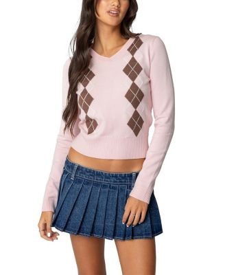 Edikted Argyle V-Neck Knit Sweater