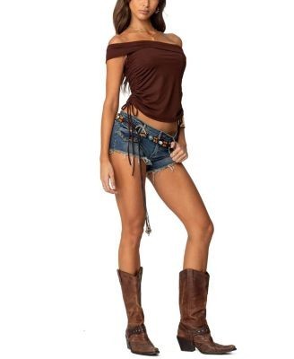Edikted Studded Low Rise Denim Micro Shorts