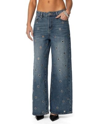 Edikted Jainie Grommet Low Rise Blue Wash Jeans