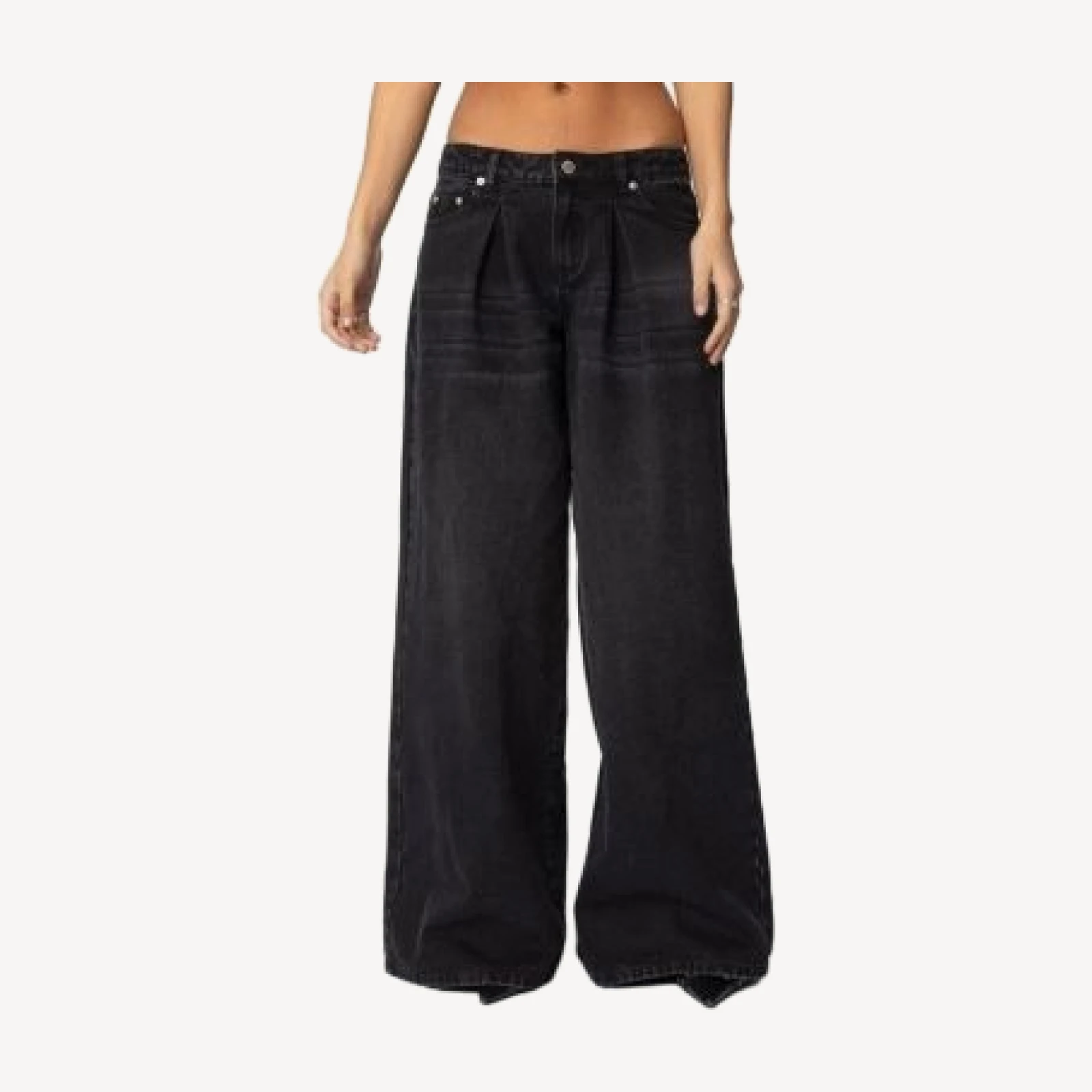 Edikted Pleated Detail Low Rise Jeans in Black