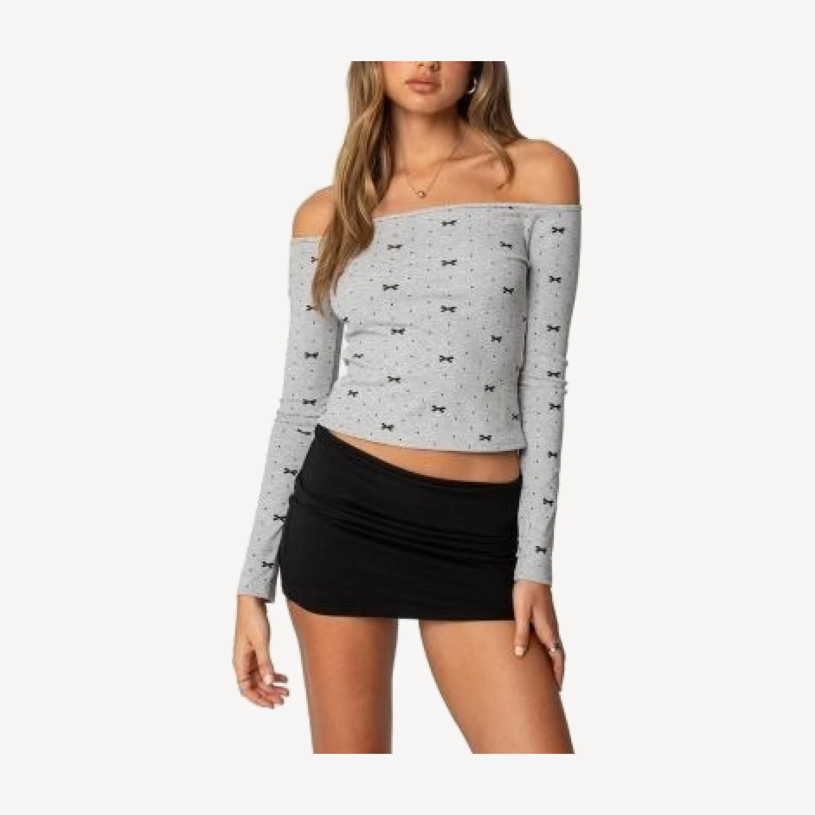 Edikted Ryna Bows & Dots Off Shoulder Top