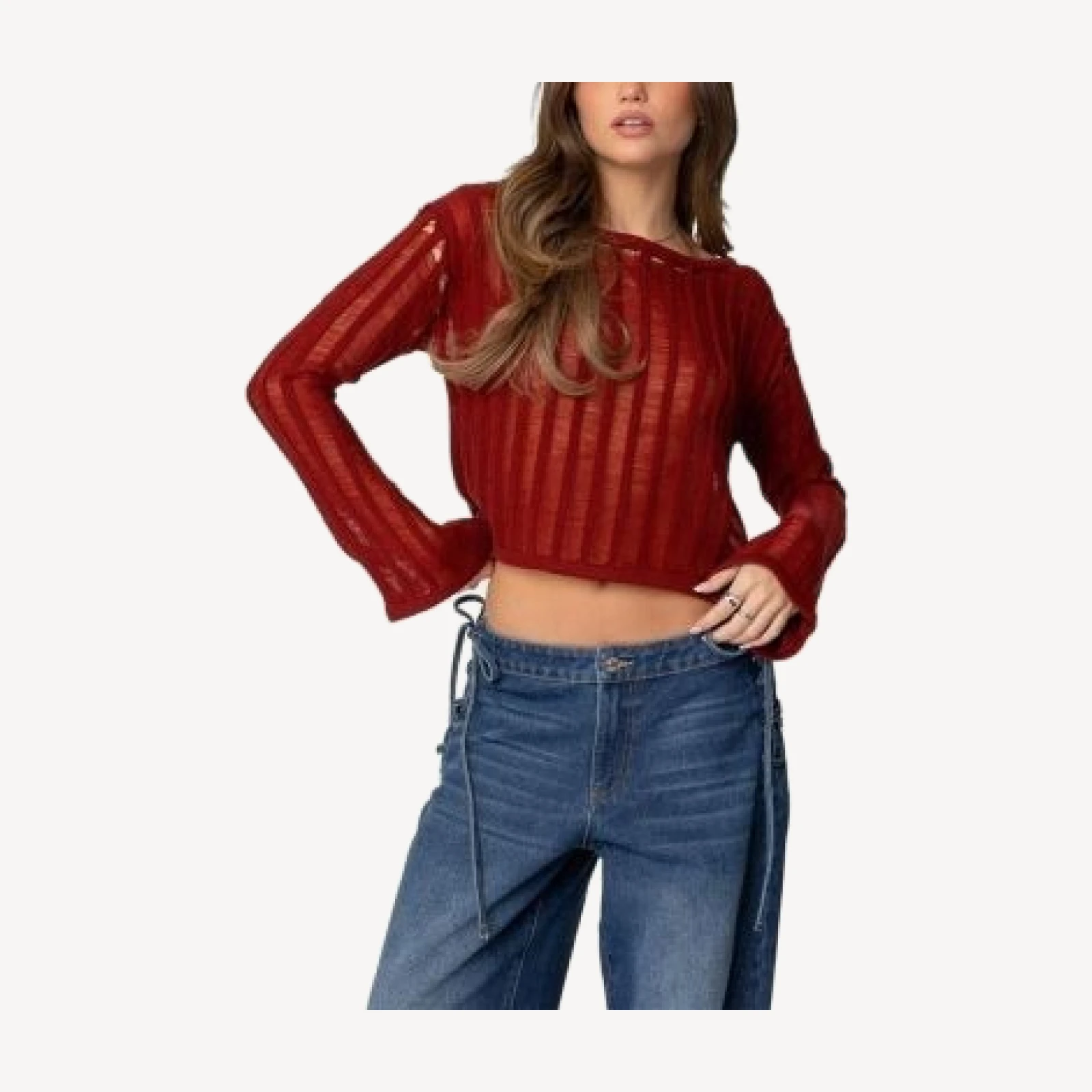 Edikted Sagir Sheer Ladder Knit Top