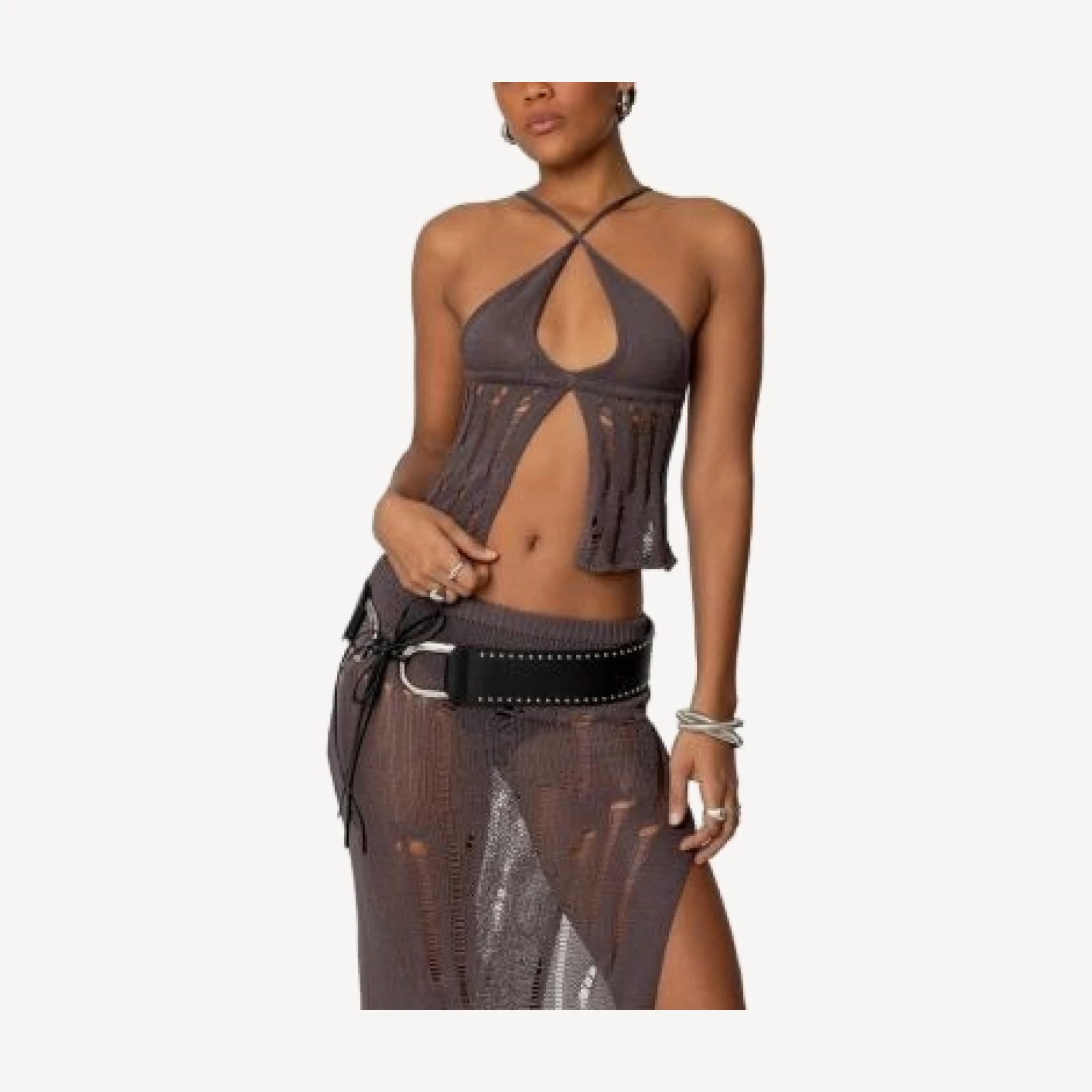 Edikted Jaynie Distressed Knit Top