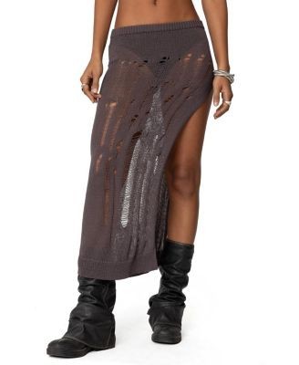 Edikted Jaynie Distressed Knit Maxi Skirt