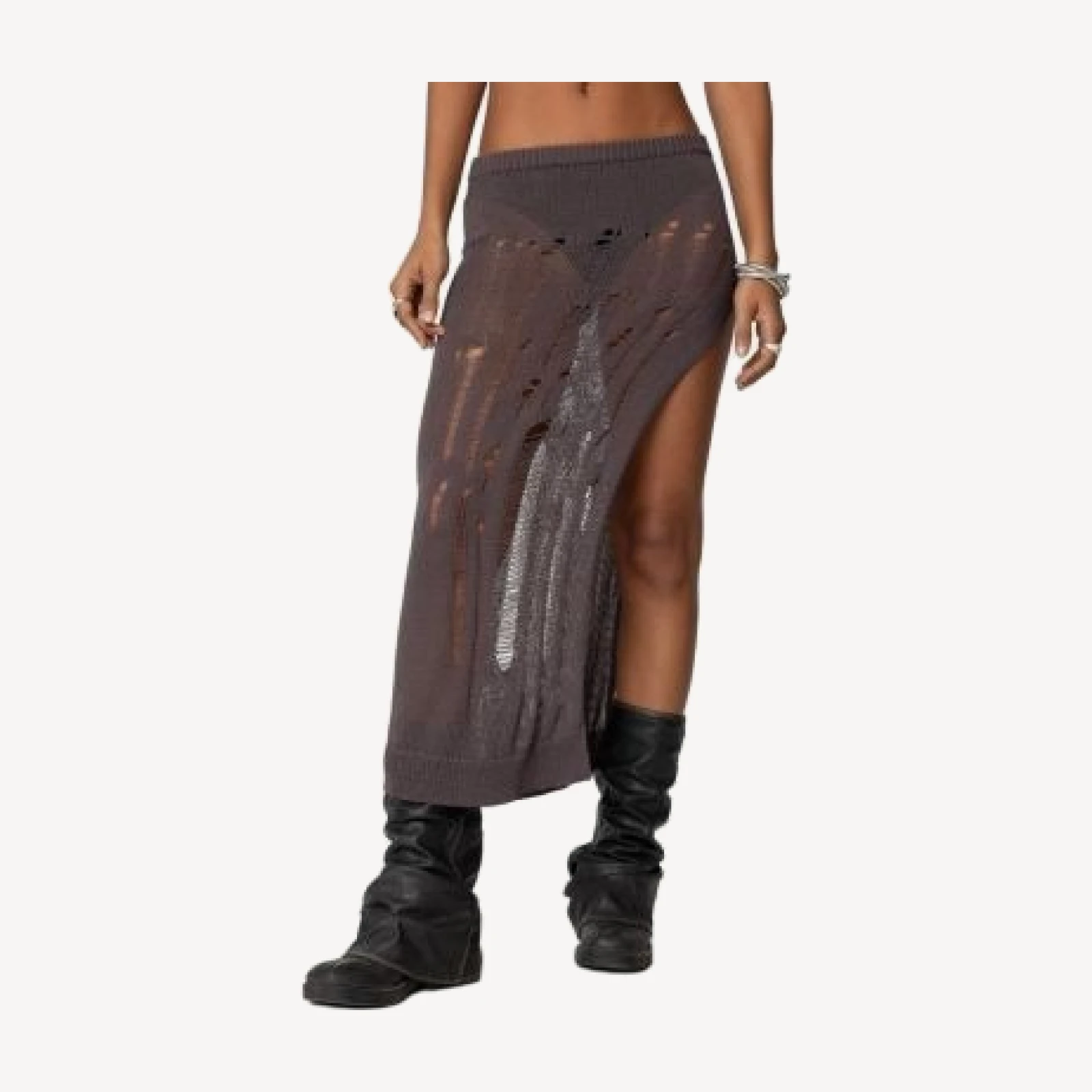 Edikted Jaynie Distressed Knit Maxi Skirt