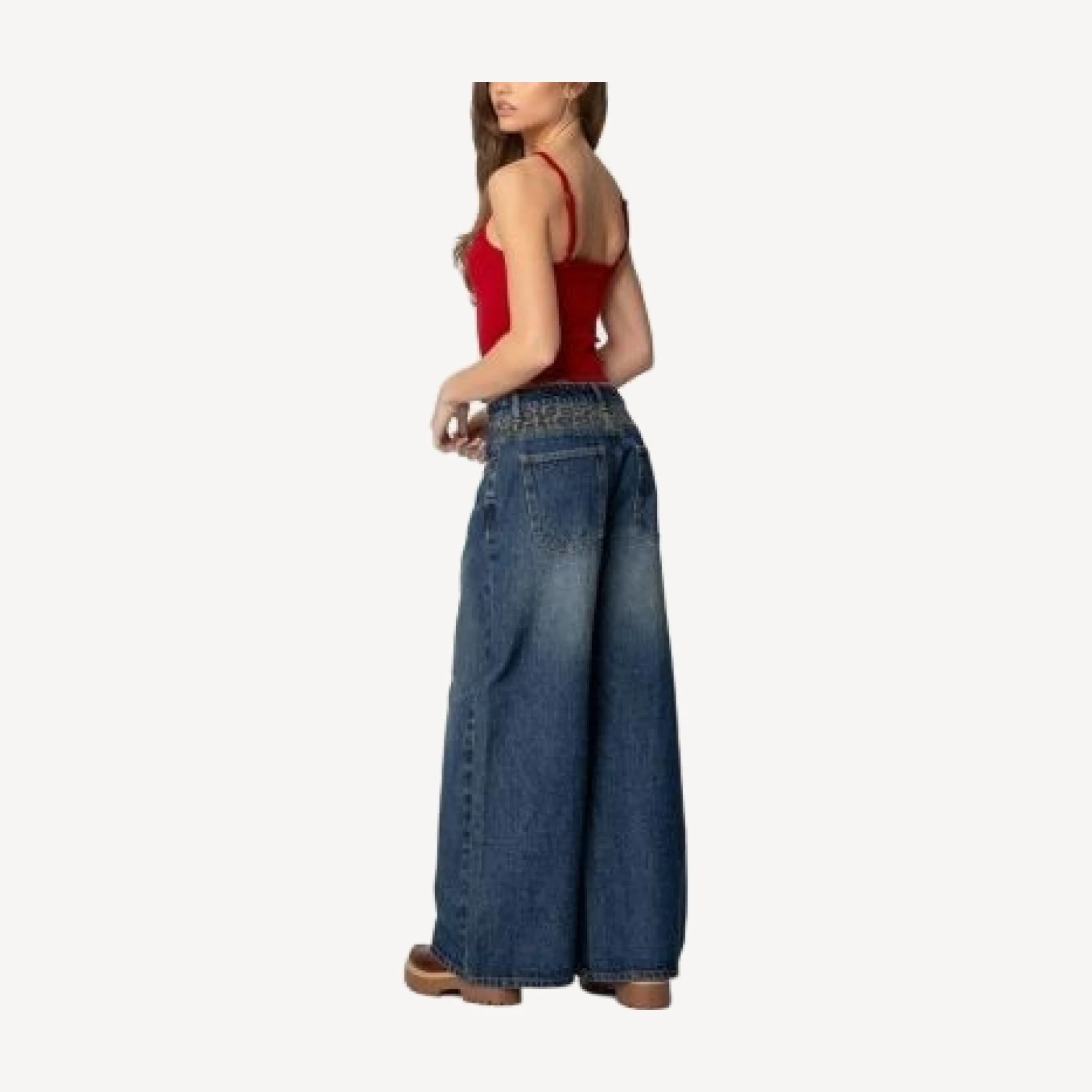 Edikted Gwen Leopard Detail Low Rise Dark Rinse Wash Jeans